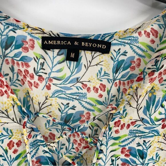 America & Beyond Women’s Sleeveless Cage V Neck Floral Sheer Maxi Dress size M - Picture 2 of 4